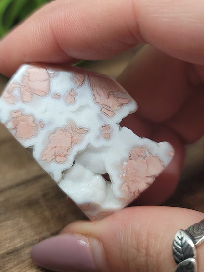 Pink Agate Freeform with Druzy – Calming & Heart-Healing Crystal