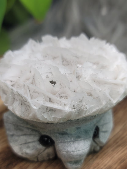 Rose Calcite Specimen UV Elephant Carving: Gentle Love and Radiant Energy