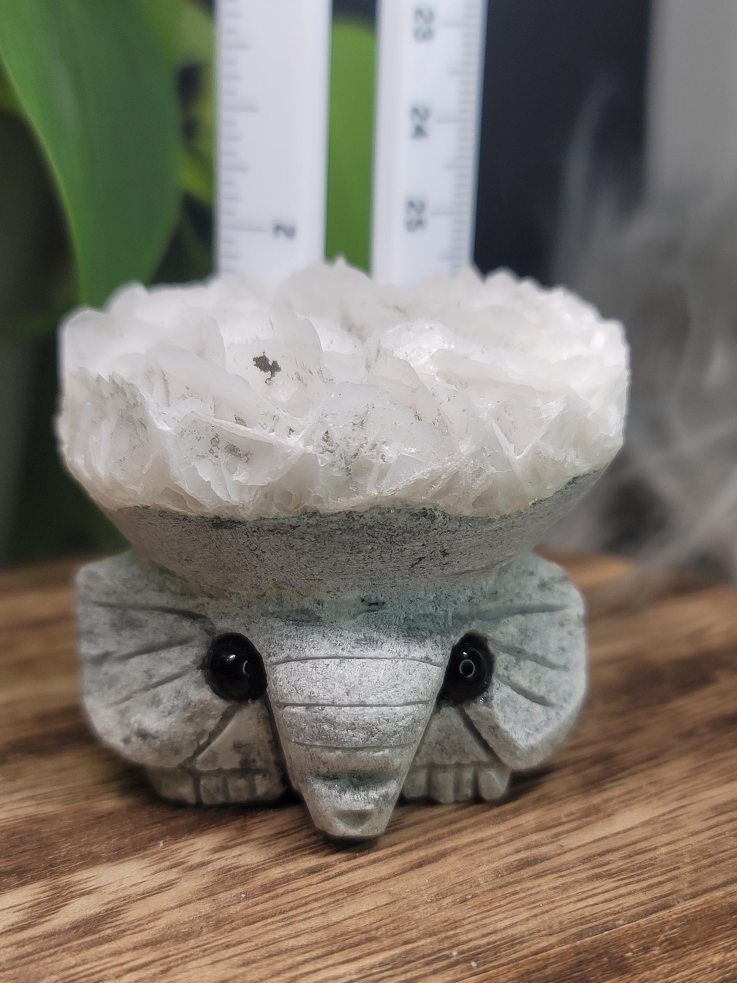 Rose Calcite Specimen UV Elephant Carving: Gentle Love and Radiant Energy