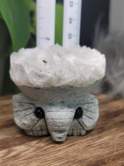 Rose Calcite Specimen UV Elephant Carving: Gentle Love and Radiant Energy