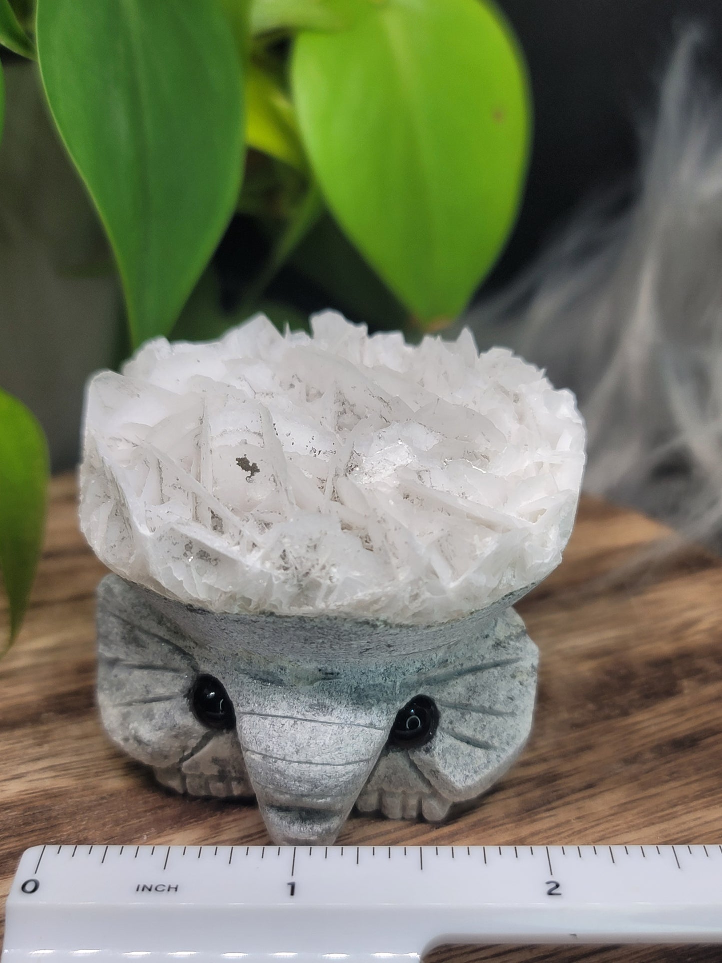 Rose Calcite Specimen UV Elephant Carving: Gentle Love and Radiant Energy