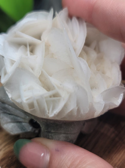 Rose Calcite Specimen UV Elephant Carving: Gentle Love and Radiant Energy