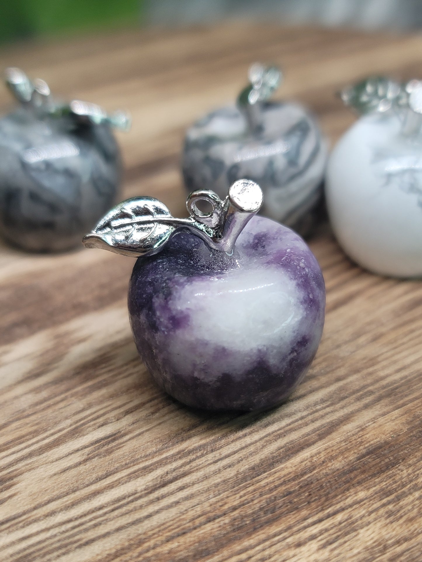 Mini Apple Crystal with Silver Leaf Charm: Symbol of Abundance and Wisdom