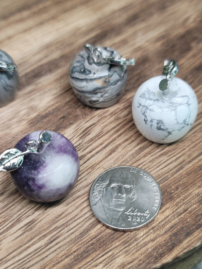 Mini Apple Crystal with Silver Leaf Charm: Symbol of Abundance and Wisdom