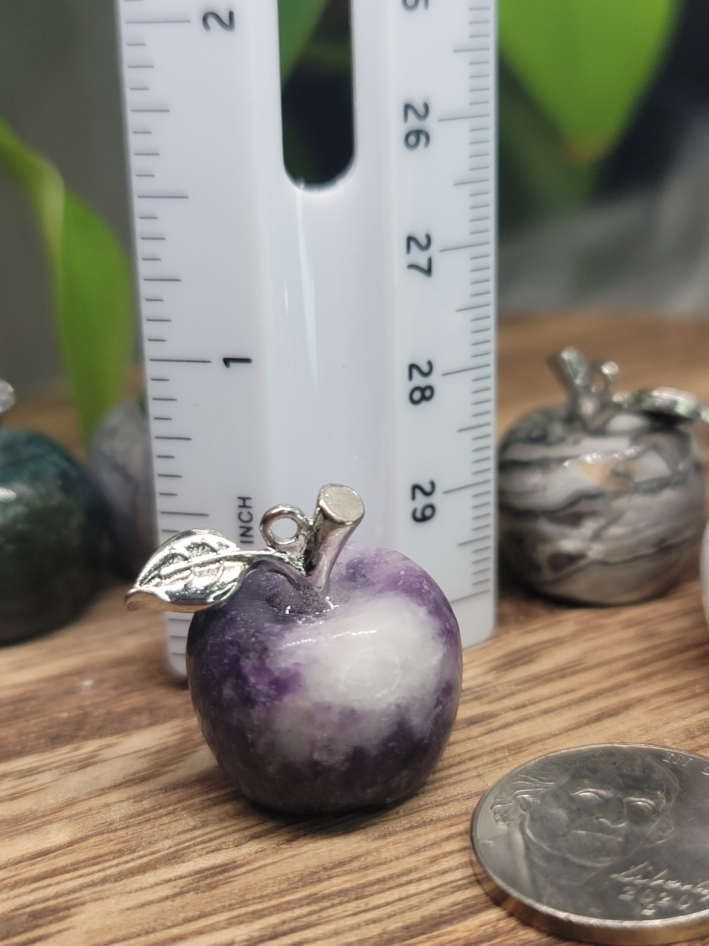 Mini Apple Crystal with Silver Leaf Charm: Symbol of Abundance and Wisdom