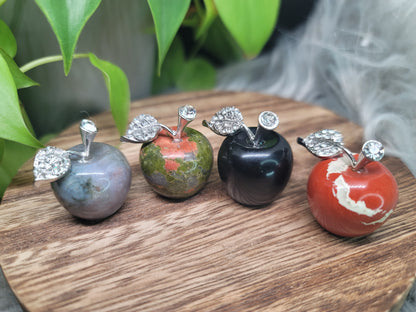 Medium Apple Crystal with Silver Jeweled Leaf: Symbol of Abundance and Wisdom
