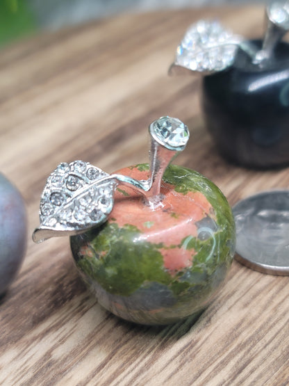 Medium Apple Crystal with Silver Jeweled Leaf: Symbol of Abundance and Wisdom