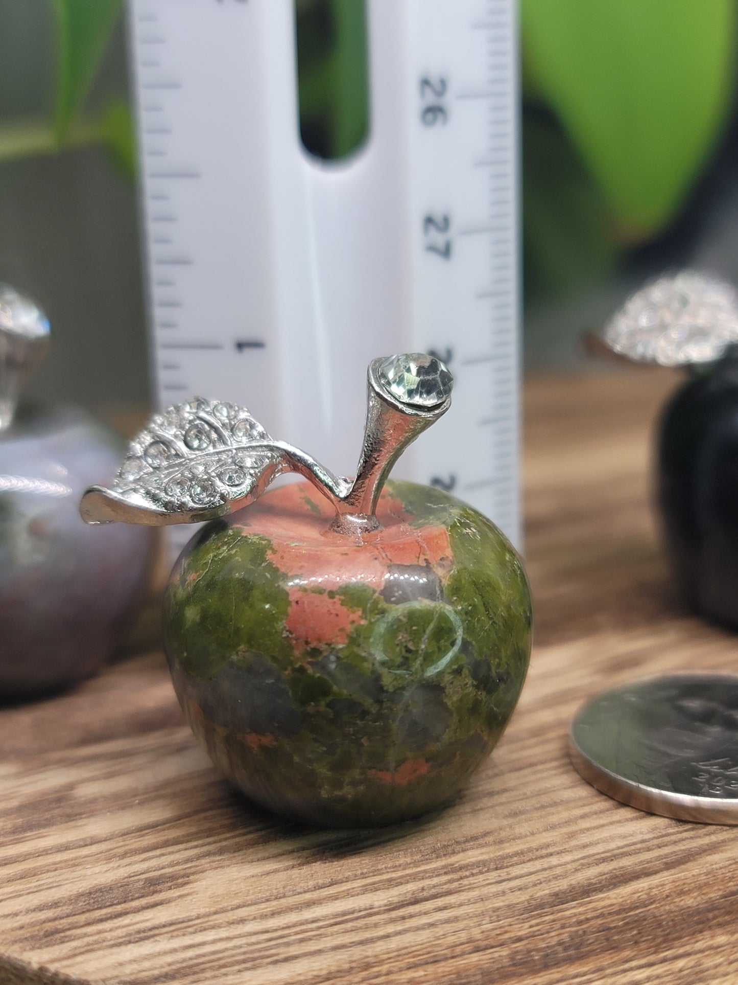 Medium Apple Crystal with Silver Jeweled Leaf: Symbol of Abundance and Wisdom