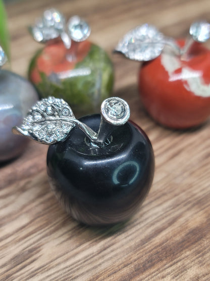 Medium Apple Crystal with Silver Jeweled Leaf: Symbol of Abundance and Wisdom