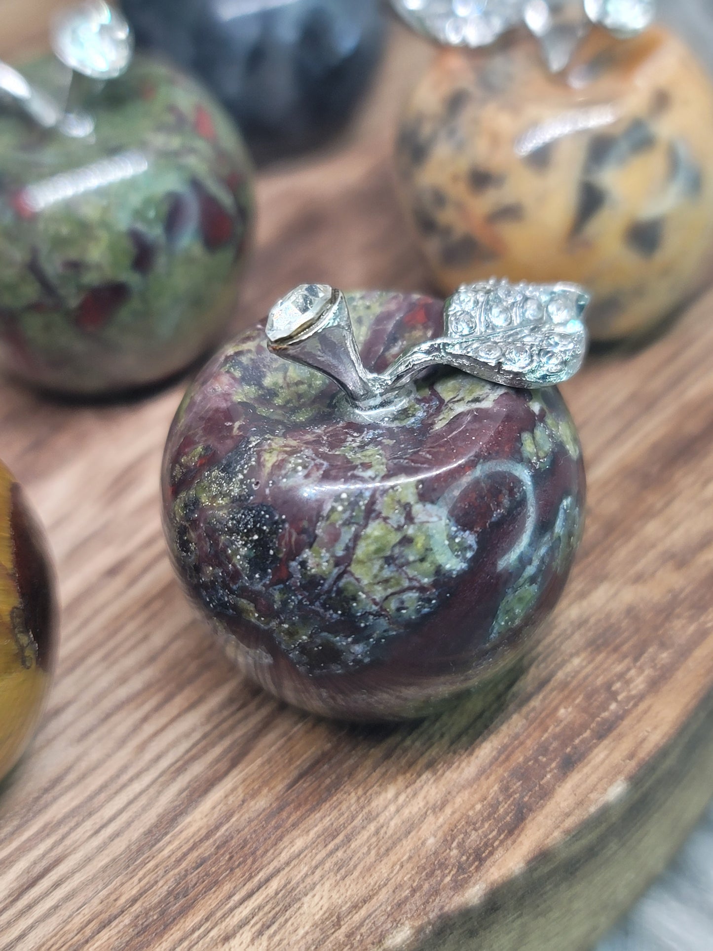 Large Apple Crystal with Silver Jeweled Leaf: Symbol of Abundance and Wisdom