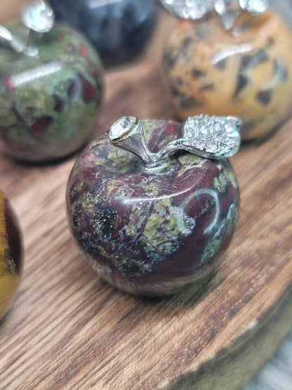 Large Apple Crystal with Silver Jeweled Leaf: Symbol of Abundance and Wisdom