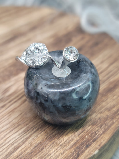 Large Apple Crystal with Silver Jeweled Leaf: Symbol of Abundance and Wisdom