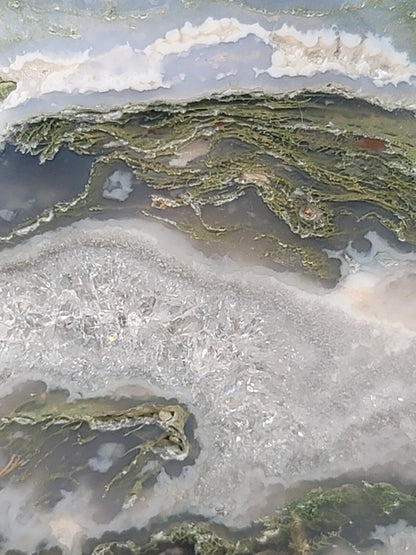 Moss Agate Freeform with Druzy: A Window to Nature's Serenity
