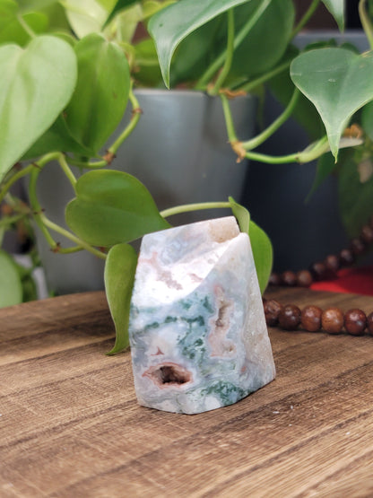 Pink Amethyst & Moss Agate Druzy Freeform – Healing & Spiritual Growth