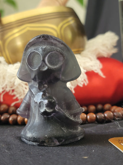 Fluorite Reaper Carving for Shadow Work Transformation and Psychic Protection
