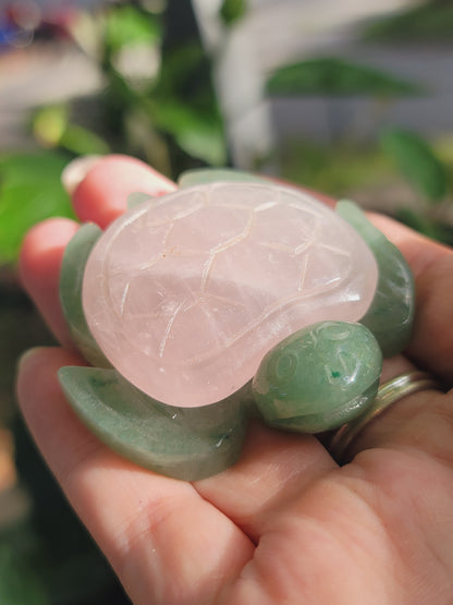 Green Aventurine Turtle Carving 3 Inch with Custom Crystal Shell for Luck Healing and Intentional Energy