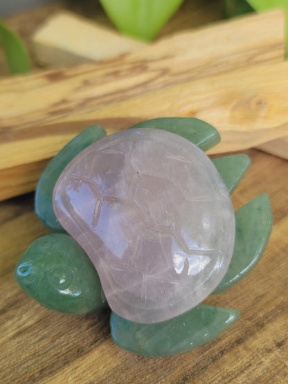 Green Aventurine Turtle Carving 3 Inch with Custom Crystal Shell for Luck Healing and Intentional Energy