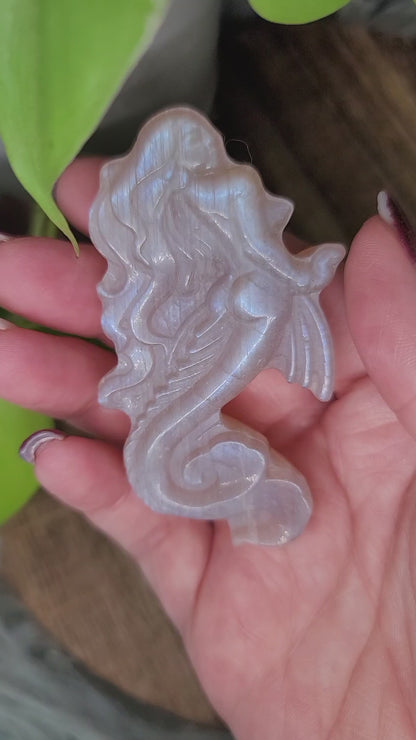 Moonstone Mermaid Carving – High Flash, Intuition & Feminine Power