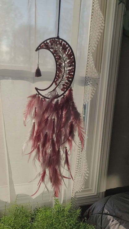Large Moon Dreamcatcher – Tree of Life with Carnelian, Citrine, Caribbean Calcite or Dyed Howlite