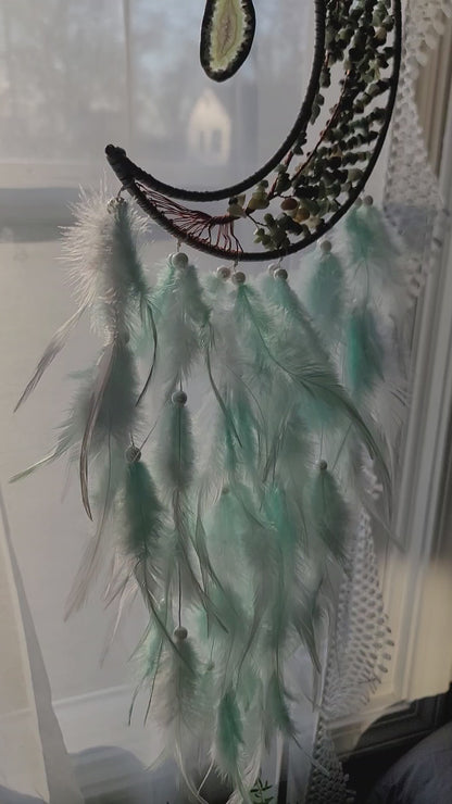 Large Moon Dreamcatcher – Tree of Life with Carnelian, Citrine, Caribbean Calcite or Dyed Howlite