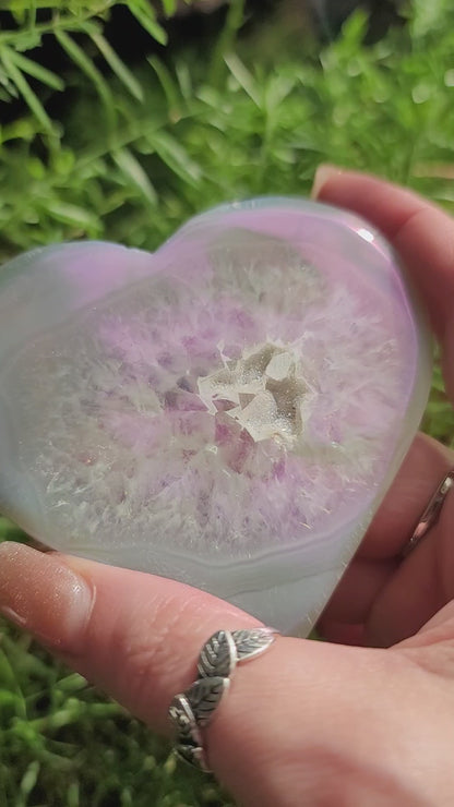 Aura Druzy Agate Heart on Silver Stand – Fresh Energy, Radiance & Spiritual Glow