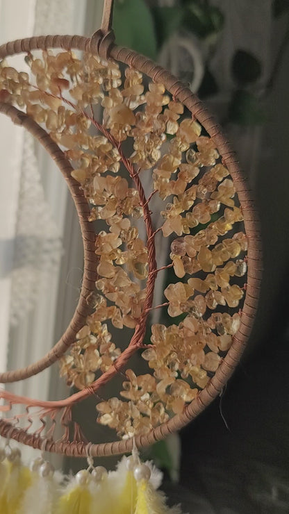 Large Moon Dreamcatcher – Tree of Life with Carnelian, Citrine, Caribbean Calcite or Dyed Howlite