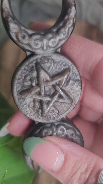 Obsidian Triple Moon Goddess | Divine Feminine Power, Protection & Rebirth