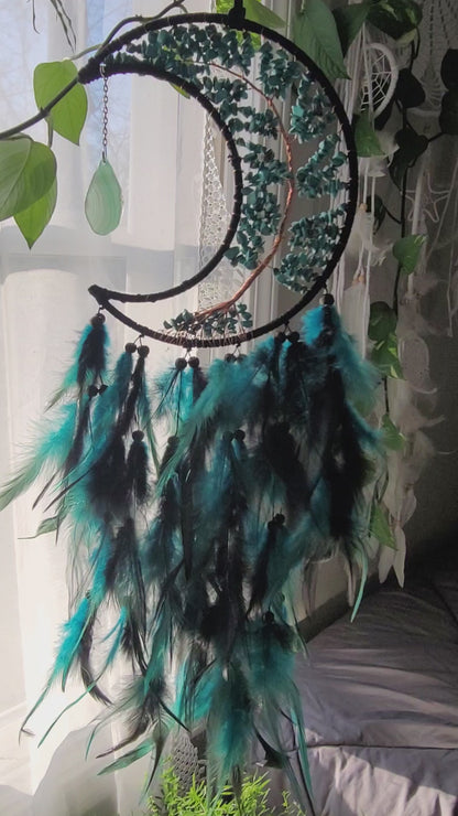 Large Moon Dreamcatcher – Tree of Life with Carnelian, Citrine, Caribbean Calcite or Dyed Howlite