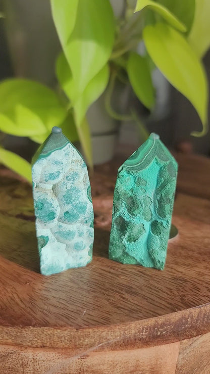 Chrysocolla and Malachite Tower: Harmonious Blend of Soothing and Healing Energies