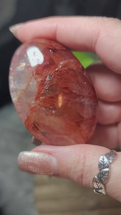 Fire Quartz Palm Stone – Clarity, Courage & Bold Transformation