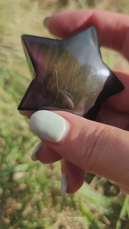 Rainbow Obsidian Star and Moon: Cosmic Protection and Emotional Clarity
