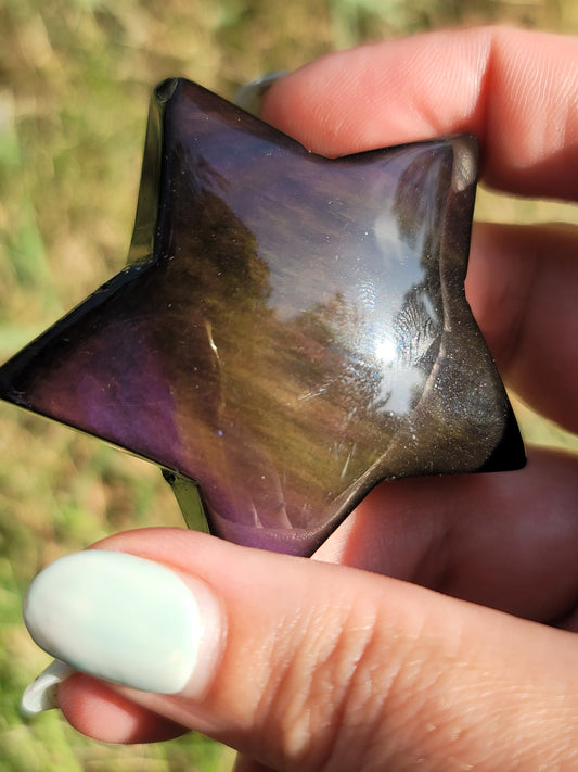 Rainbow Obsidian Star and Moon: Cosmic Protection and Emotional Clarity