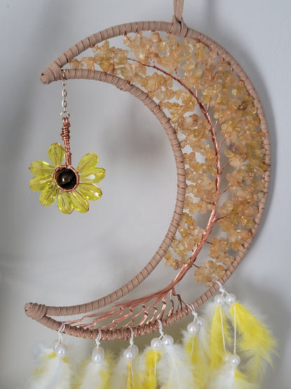 Large Moon Dreamcatcher – Tree of Life with Carnelian, Citrine, Caribbean Calcite or Dyed Howlite