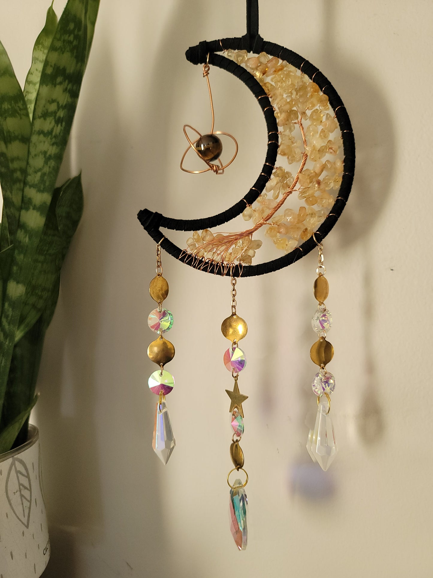 Crescent Moon Dreamcatcher – Tree of Life & Crystal Solar System Charm