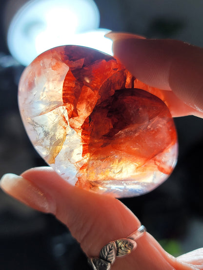 Fire Quartz Palm Stone – Clarity, Courage & Bold Transformation