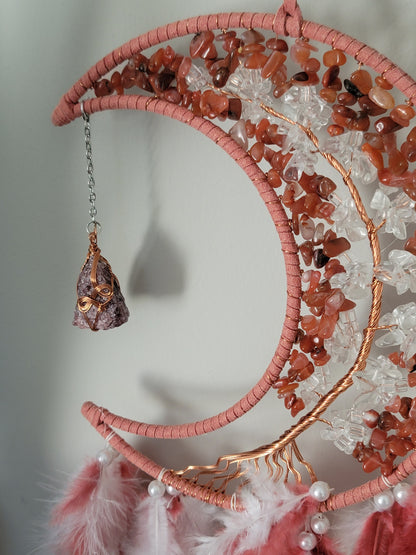 Large Moon Dreamcatcher – Tree of Life with Carnelian, Citrine, Caribbean Calcite or Dyed Howlite