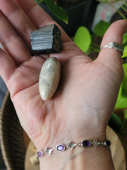 Spiritual Reset Crystal Bundle with Amethyst Bracelet Moonstone and Black Tourmaline