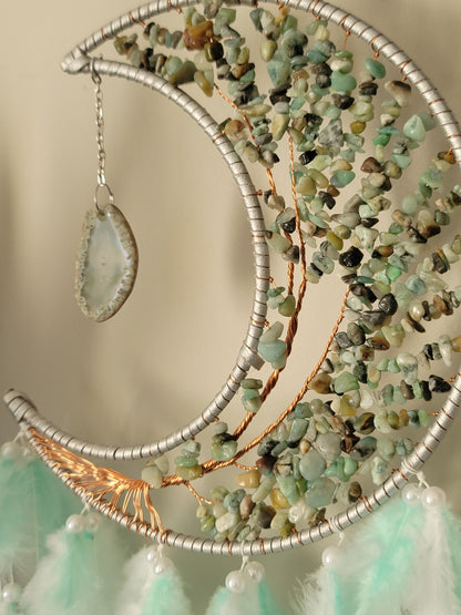 Large Moon Dreamcatcher – Tree of Life with Carnelian, Citrine, Caribbean Calcite or Dyed Howlite