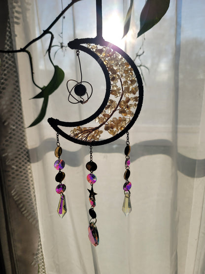 Crescent Moon Dreamcatcher – Tree of Life & Crystal Solar System Charm