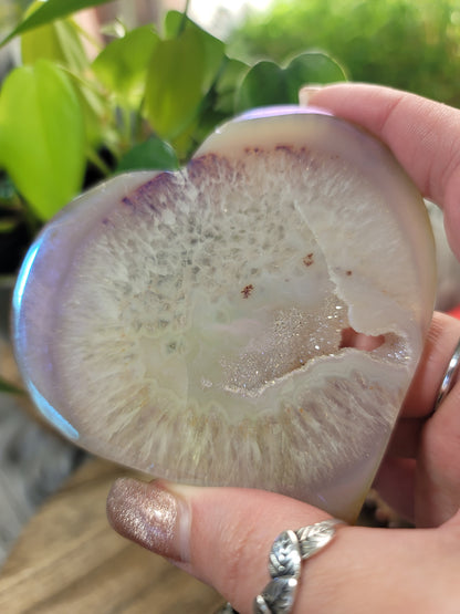 Aura Druzy Agate Heart on Silver Stand – Fresh Energy, Radiance & Spiritual Glow